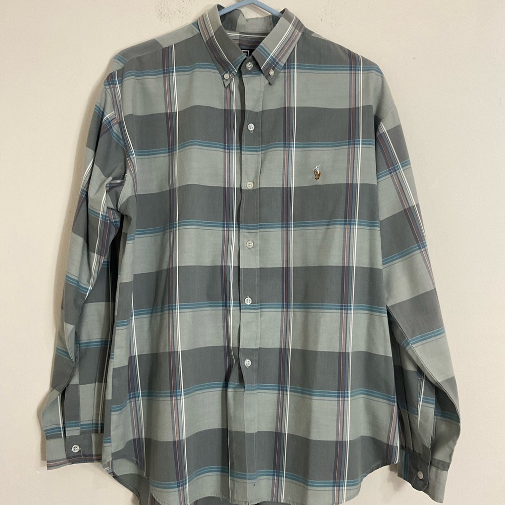 Polo Ralph Lauren Men's Size 20 Blue Grey L/S Button Down Shirt Small Pony - Picture 7 of 9